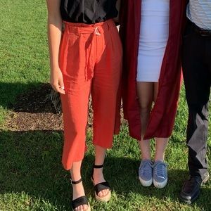 Coral Gaucho Pants with Belt